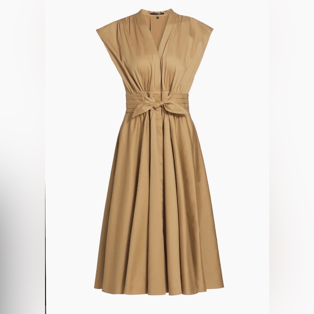 Kobi Halperin Tan Pleated Midi Sundress